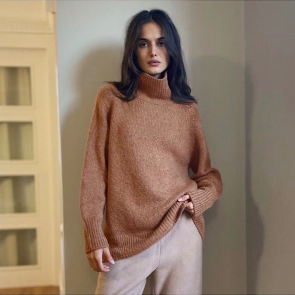 The Group by Babaton Alpaca Turtleneck Sweater Womens Large Brown Excellent Knit